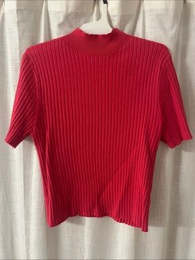 a new day Ribbed Short-Sleeve Knit Top in Red